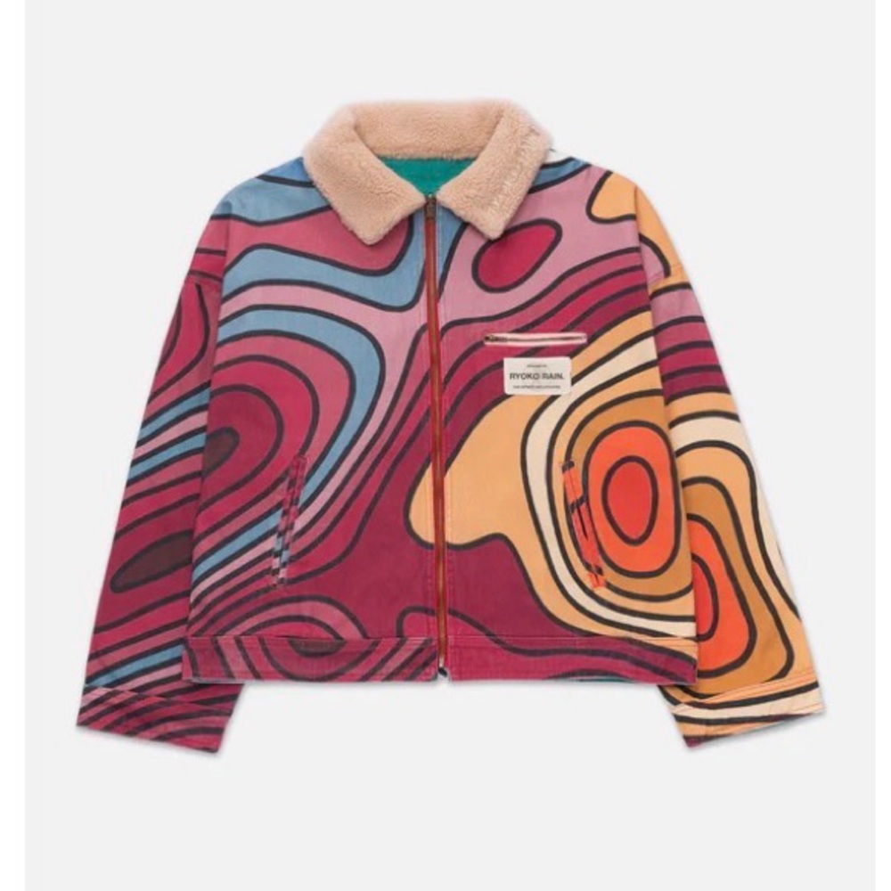Colorful Patterned Jacket with Faux Fur Collar